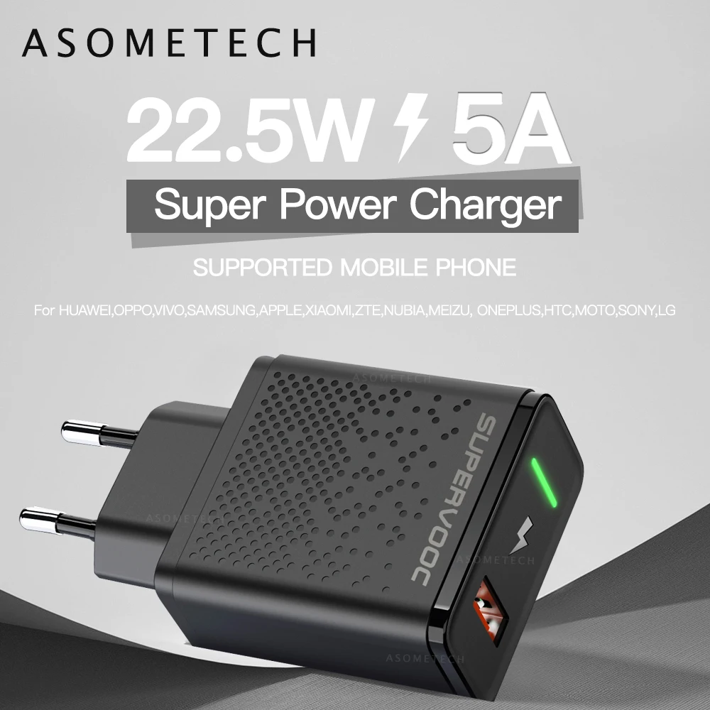 

22.5W 5A USB Super Fast Charger Wall Portable Travel Charging VOOC Quick Charger Adapter For Xiaomi Iphone Samsung Huawei EU US