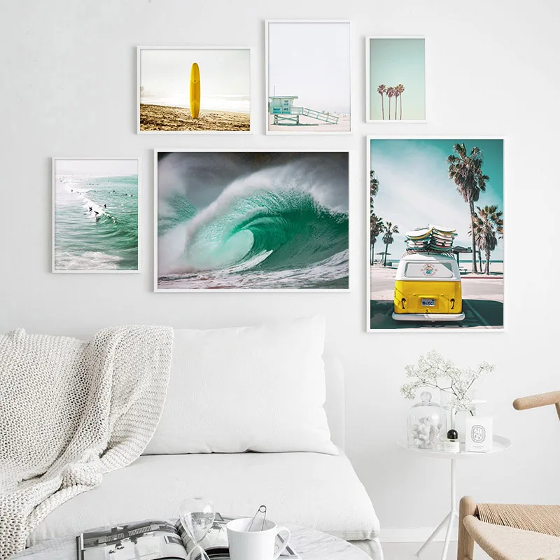 

Scandinavian Poster Nordic Ocean Waves Surfing Wall Art Canvas Print Seascape Painting Tropical Decoration Picture Home Decor