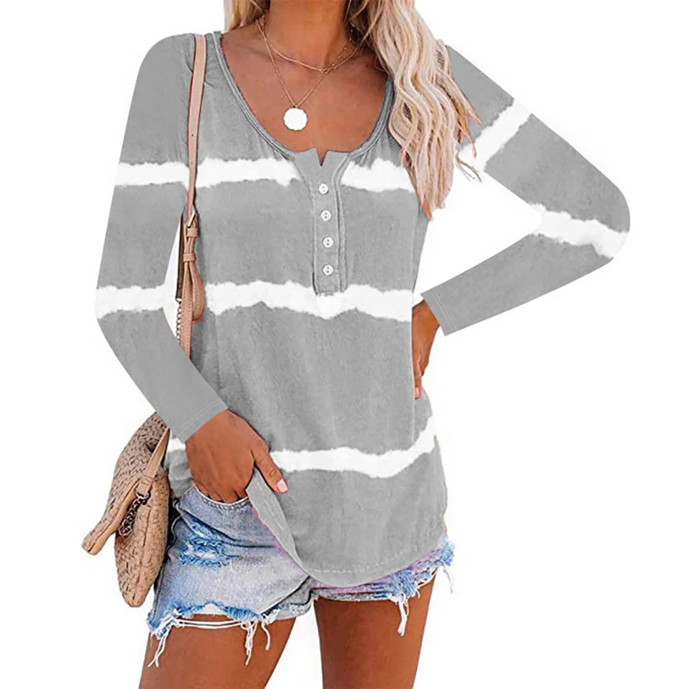 Женская Повседневная Блузка с круглым вырезом и длинным рукавом градиентная