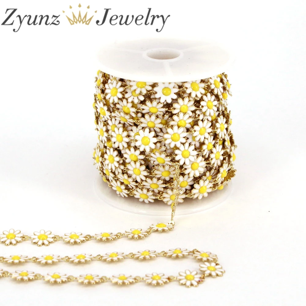 5 метров необработанная латунная амулетная цепочка с маргаритками позолоченная