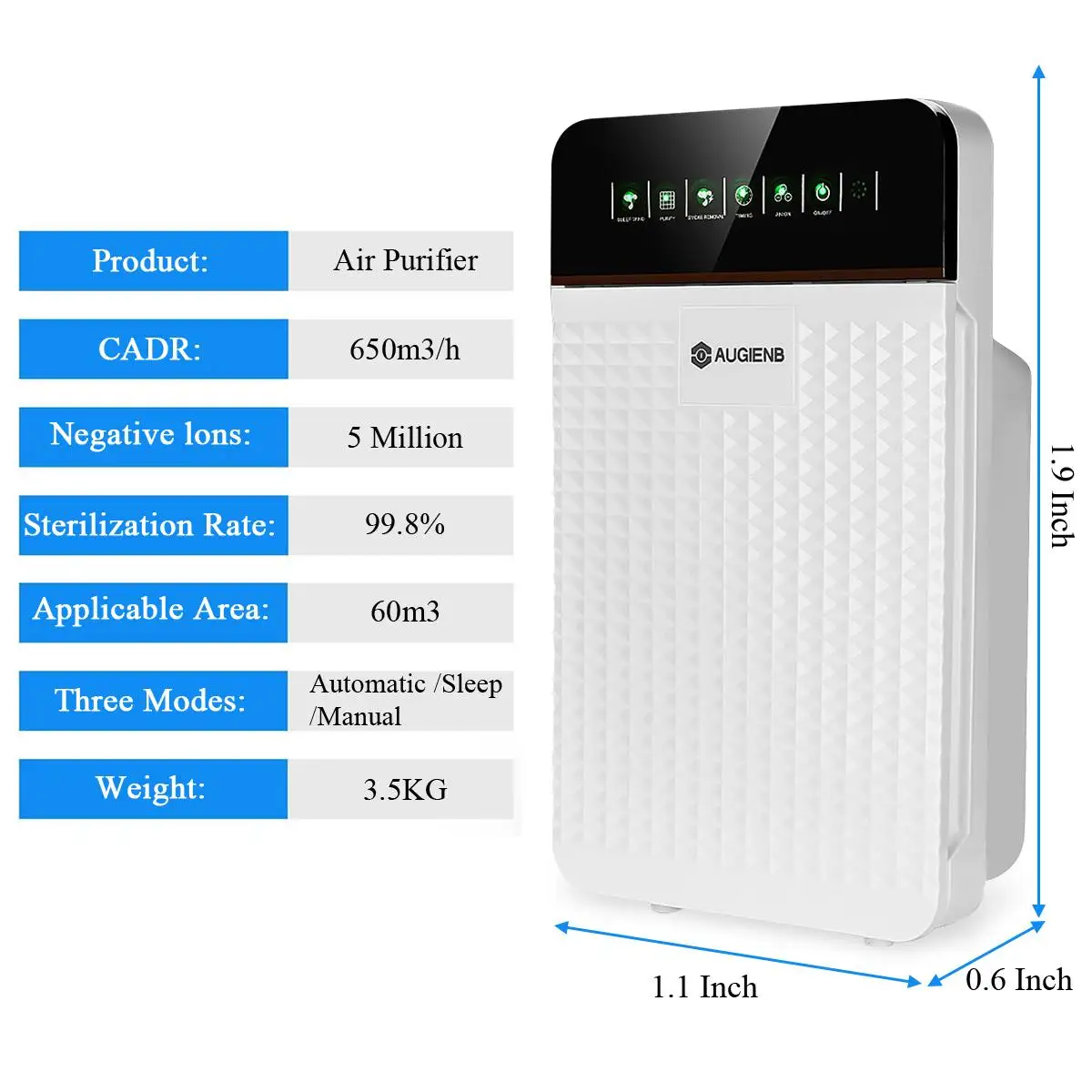 

Air Purifier Negative Ions Air Cleaner With HEPA Filter Automatic Monitors Remote Control Remove Formaldehyde PM2.5 Smoke Dust