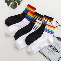 warm casual tide harajuku funny cute pop korean women sockscotton christmas gift classic socks rainbow stripes socks socks