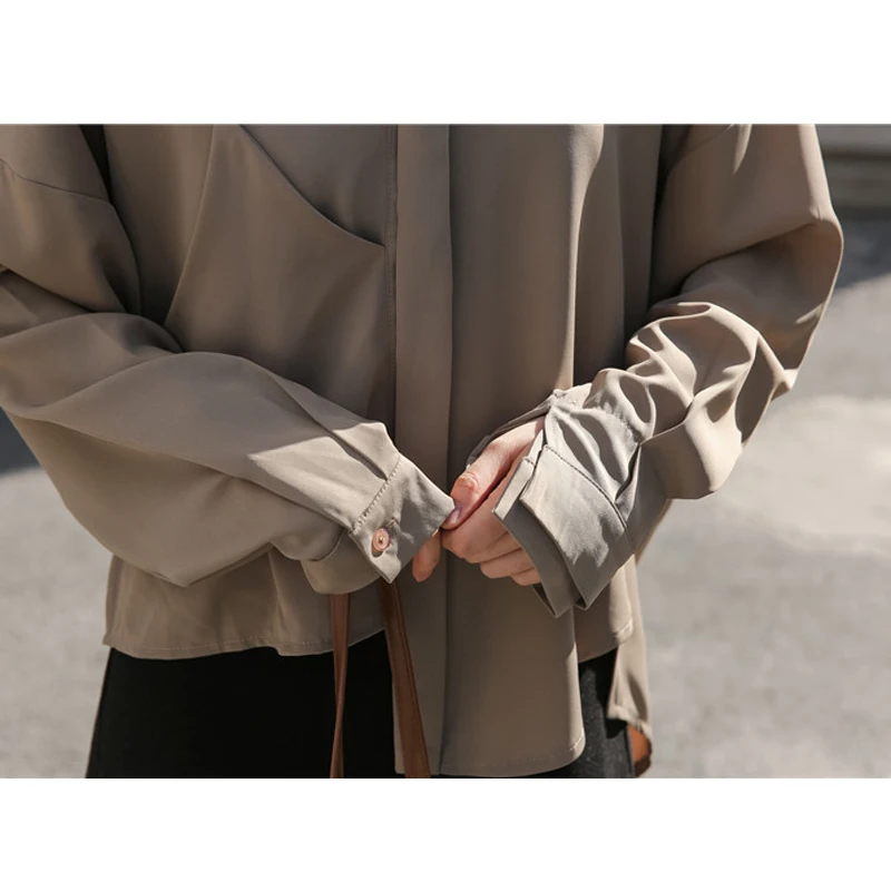 Mozuleva 2020 Spring New Women Elegant Chiffon Vintage Irregular V Neck Long Sleeve Shirt Solid Loose Blouse Tops | Женская одежда