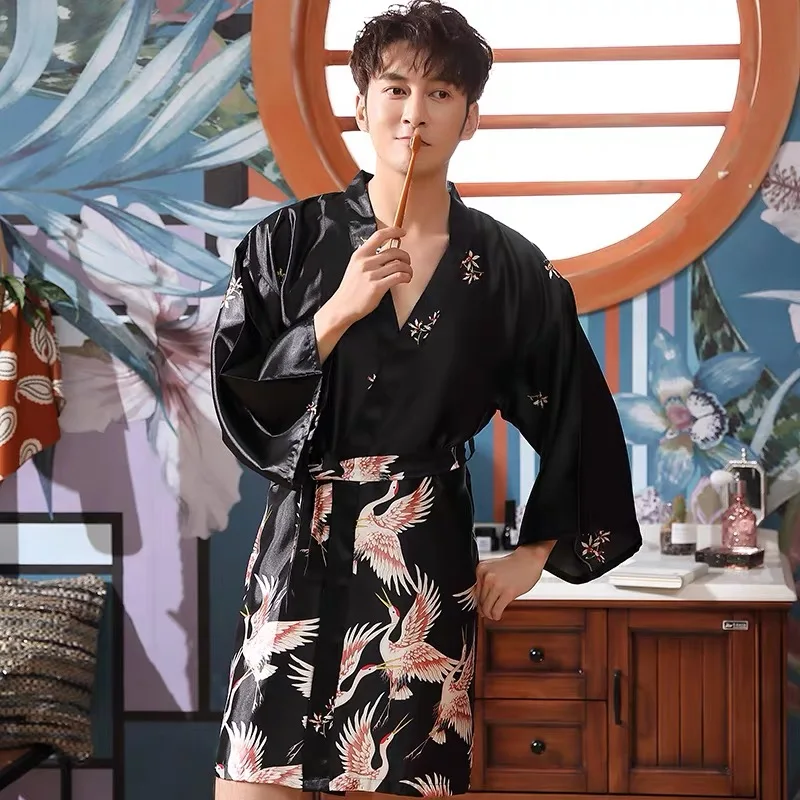 Men Lovers Night Sleep Robes Long Sleeve Belt Nightgown Shower Bathrobe Comfortable Couples Loose Mens Dressing Gown Wedding