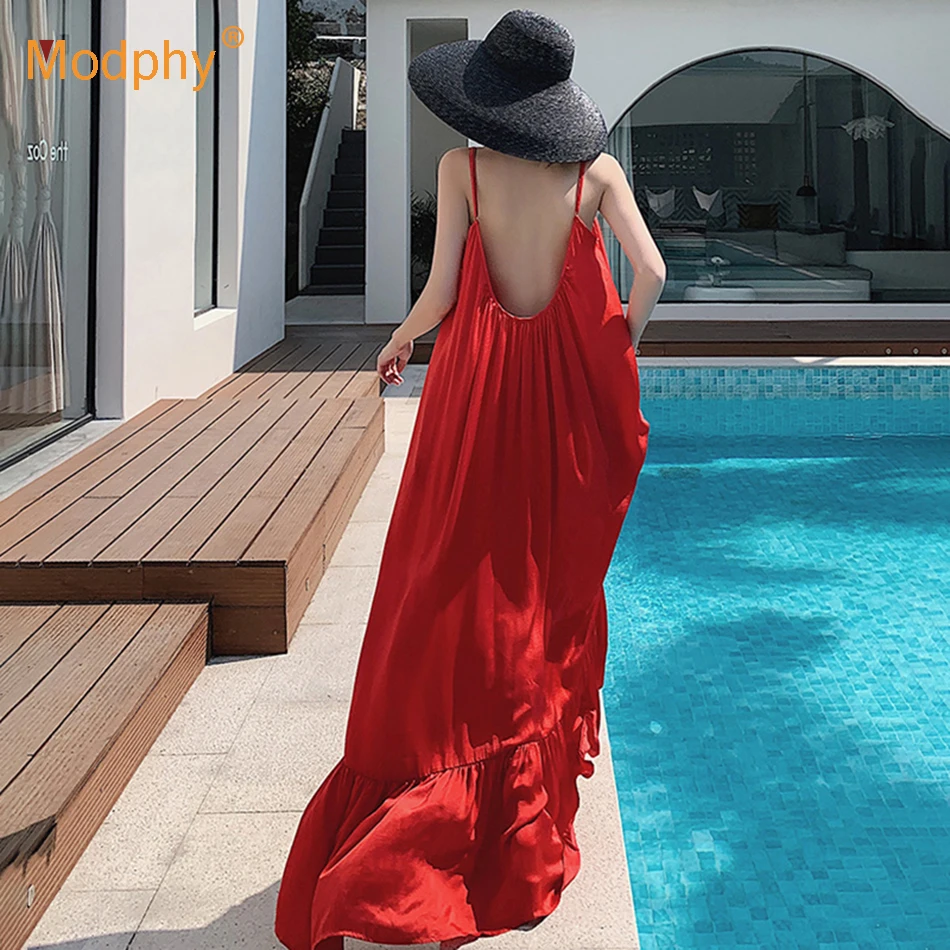 

Summer Backless Women'S Dress Sexy Sleeveless Sling Wide Loose Long Dress Casual Vacation Beach Female Fashion 2020 New Fashion