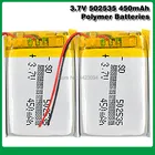 3,7 V 450mAh 502535 Lipo литиевая полимерная аккумуляторная батарея для MP3 MP4 MP5 DIY GPS гарнитура и динамики с Bluetooth Блокировка отпечатком пальца