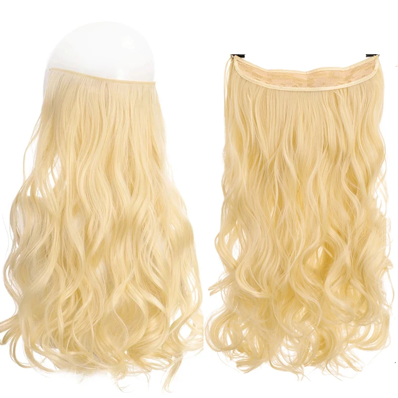 

DIANQI Long Wavy Hair Extensions Synthetic Natural Dark Blonde One Piece False Hairpiece Fish Line Fake Hair Piece For Women