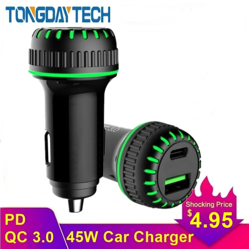 Tongdaytech 45 Вт USB Автомобильное быстрое зарядное устройство для iPhone XS 11 Pro Max PD зарядное устройство Quick Charge 4,0 QC 3,0 Cargador для samsung S10 Xiaomi