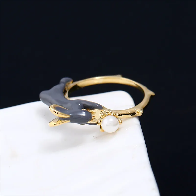 Женское кольцо с эмалью KCALOE корейское золотистого цвета имитацией жемчуга и