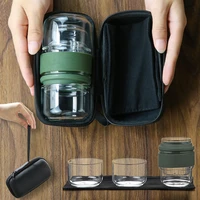 glass travel tea set portable bag one one pot two cups kung fu simple single elegant cup teapot