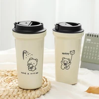 reusable water cup cola coffee cup multi functional healthy drink bottle cute girl with ins wind bear plastic cup