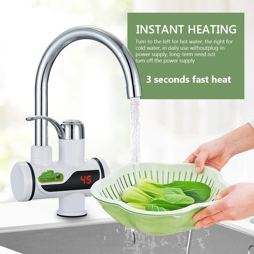 

EU Plug 220V 3000W Instant 360 Rotatable Electric Faucet Tap Hot Water Cold Heater Stainless Steel Under Inflow LED display