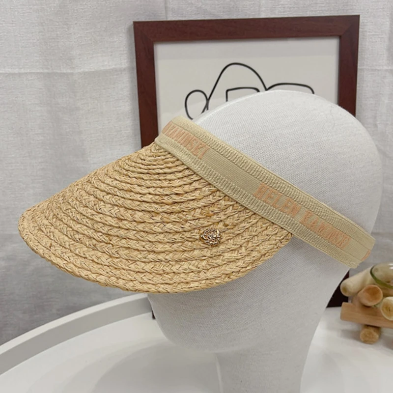 

Women's Straw Hats Empty Top Straw Beach Sun Hat Wide Brim Visor Hat Beach Outdoor Summer Cap UV Protection