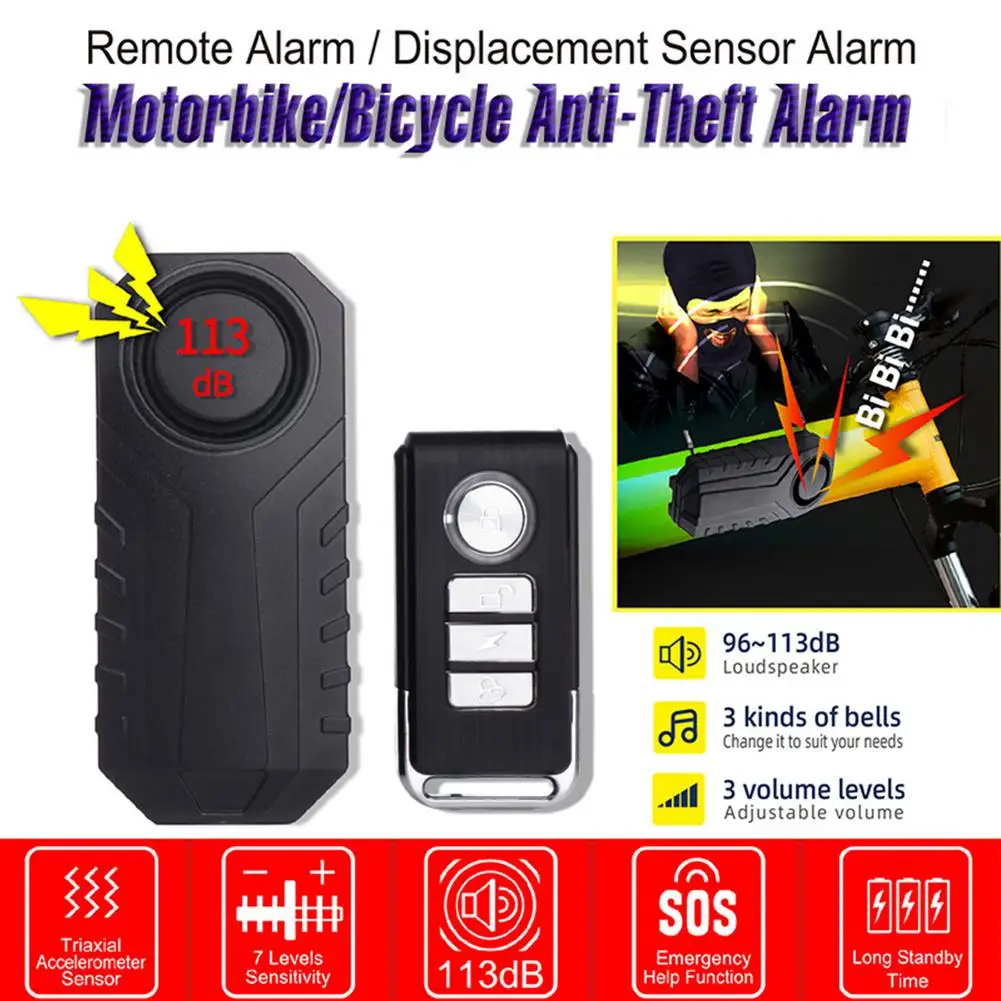 Remote Control Bicycle Alarm Wireless Vibration Anti-theft Suitable For Motorcycle/door/window Displacement Sensor | Автомобили и
