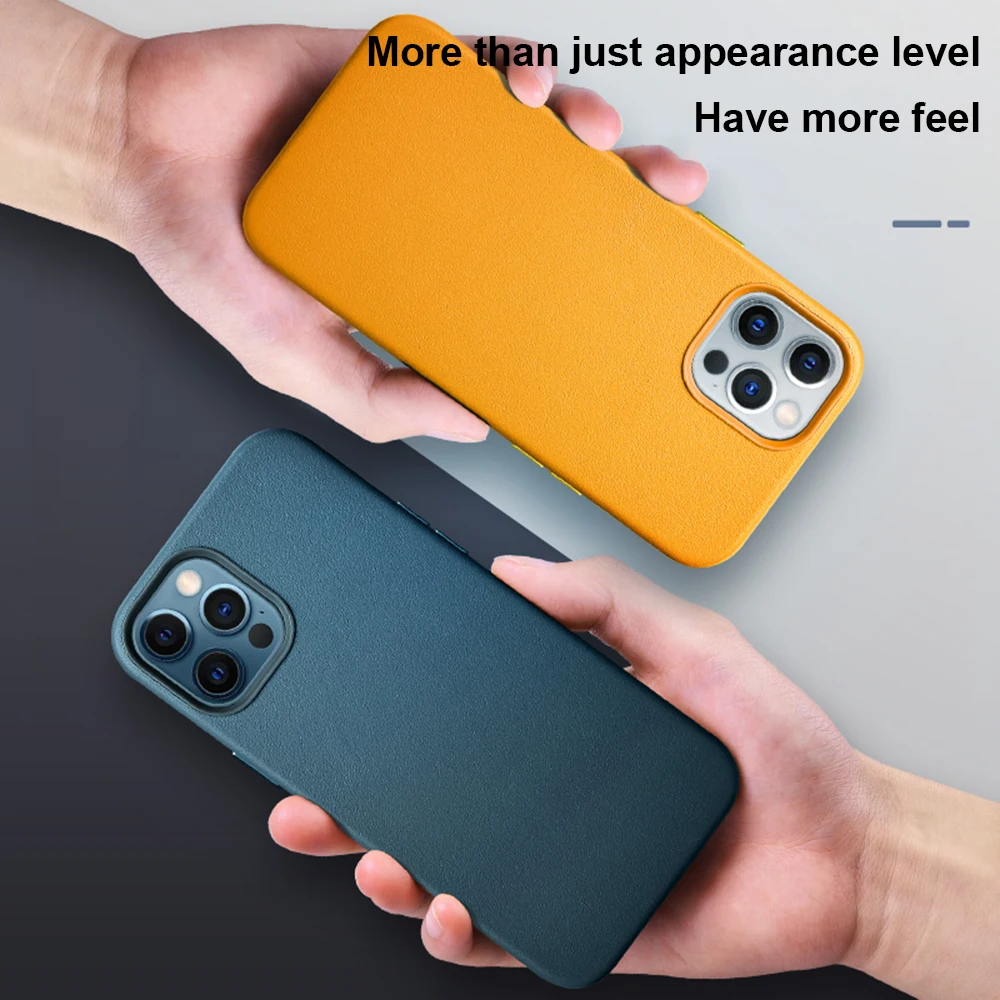 

Luxury Genuine Leather Phone Case Magnetic Phone Protective Cover for iPhone 12 Mini 12Pro 12promax Charging Mobile shell