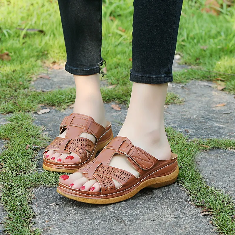 

Drop Shipping Women Slippers Summer Open Toe Super Soft Slides Slippers Low Heels Walking Flip Flops Comfort Cushion Slippers