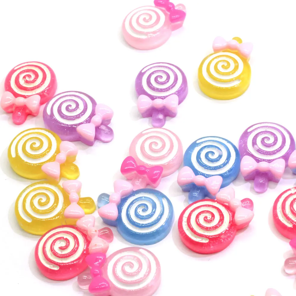 

50/100pcs Cute Simulated Bow Lollipop Flat Back Resin Cabochon Scrapbooking DIY Embellishments Hair Accessories Jewelry Finding