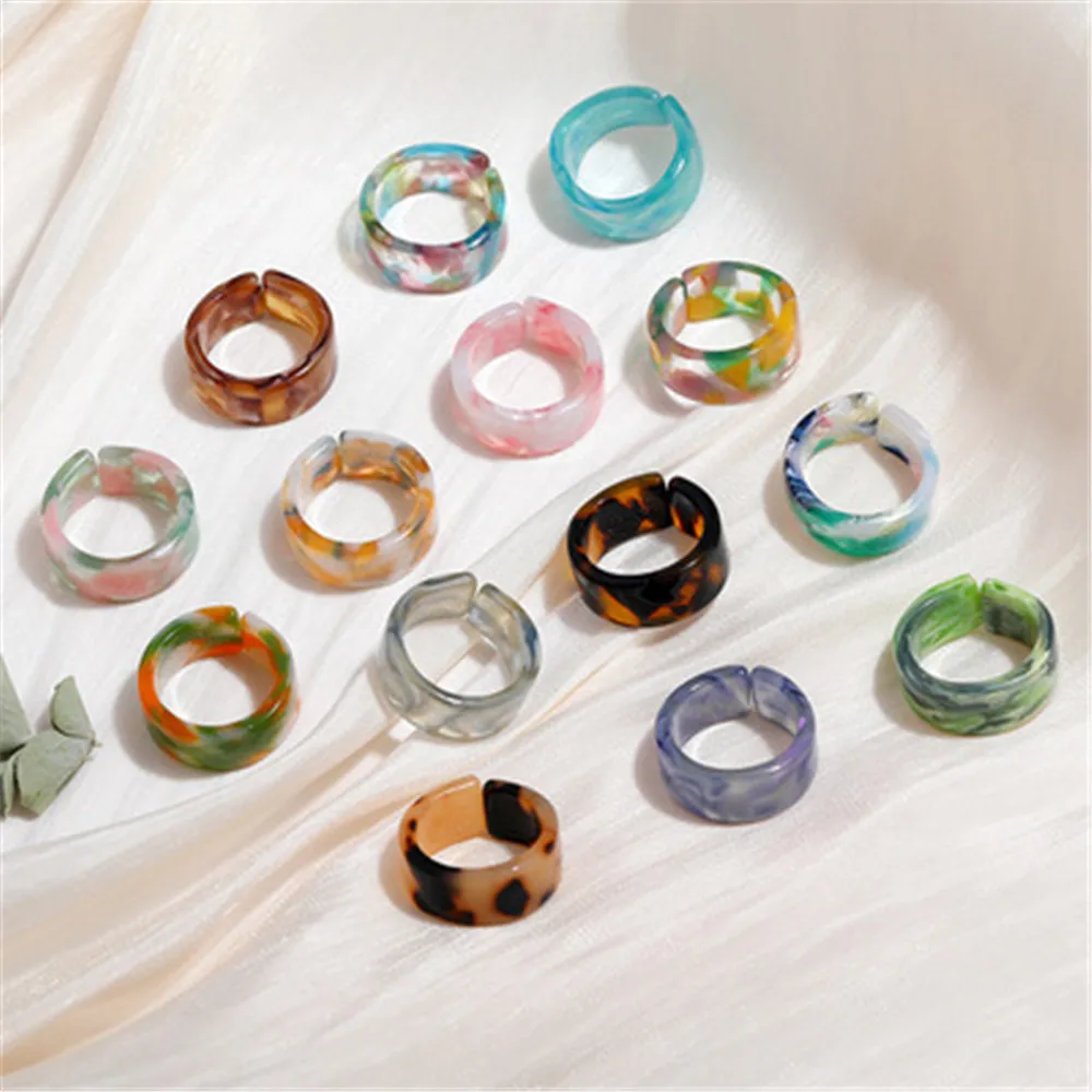 

2021 New Colourful Acetate Ring Resin Acrylic Round Rings for Women Girls Jewelry Travel Gifts