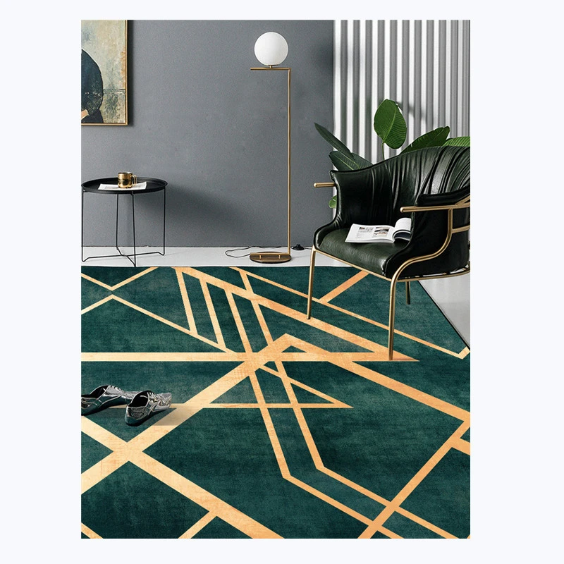 Темно зеленые золотистые линии геометрический принт ковер Tapis мягкие ковры для