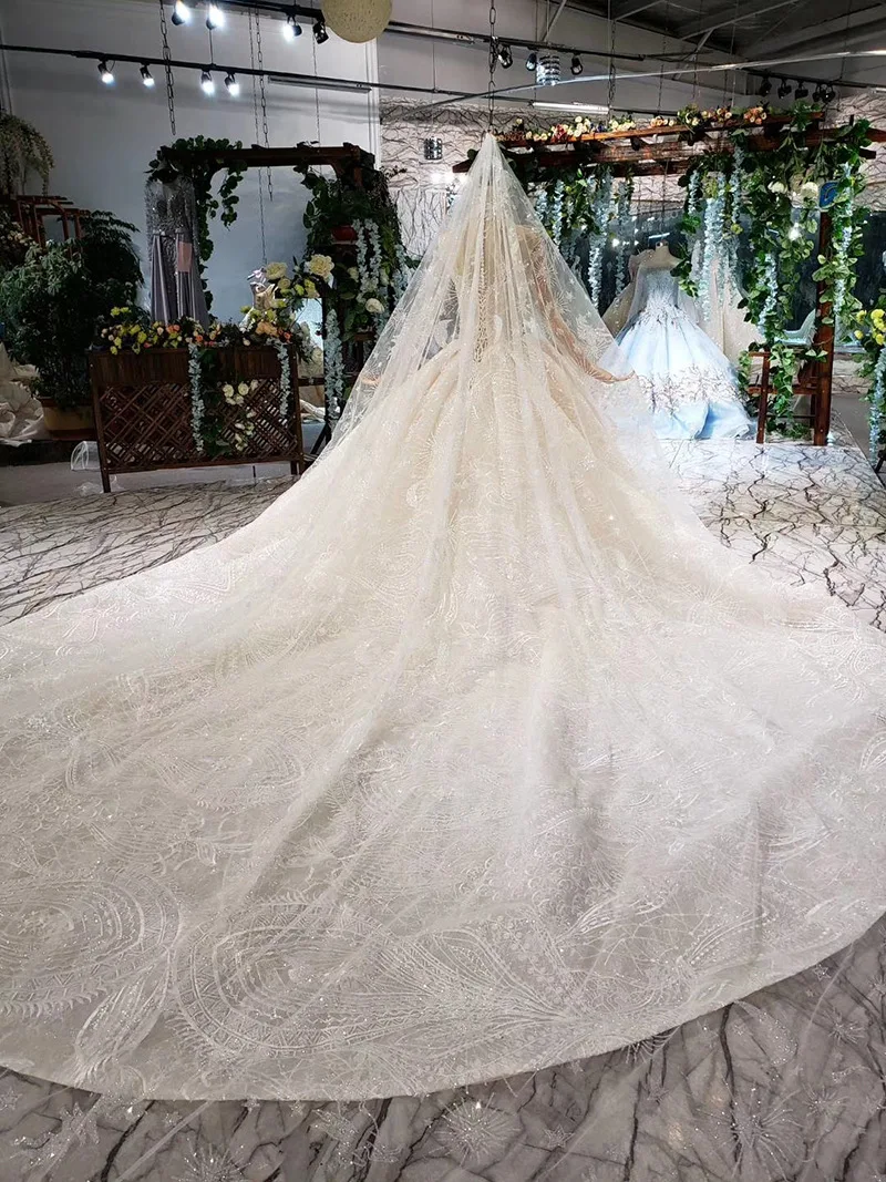 Popodion Wedding Dresses for Women Customized Long Train Plus Size Wedding Dress Luxury Bride Dress WED90608