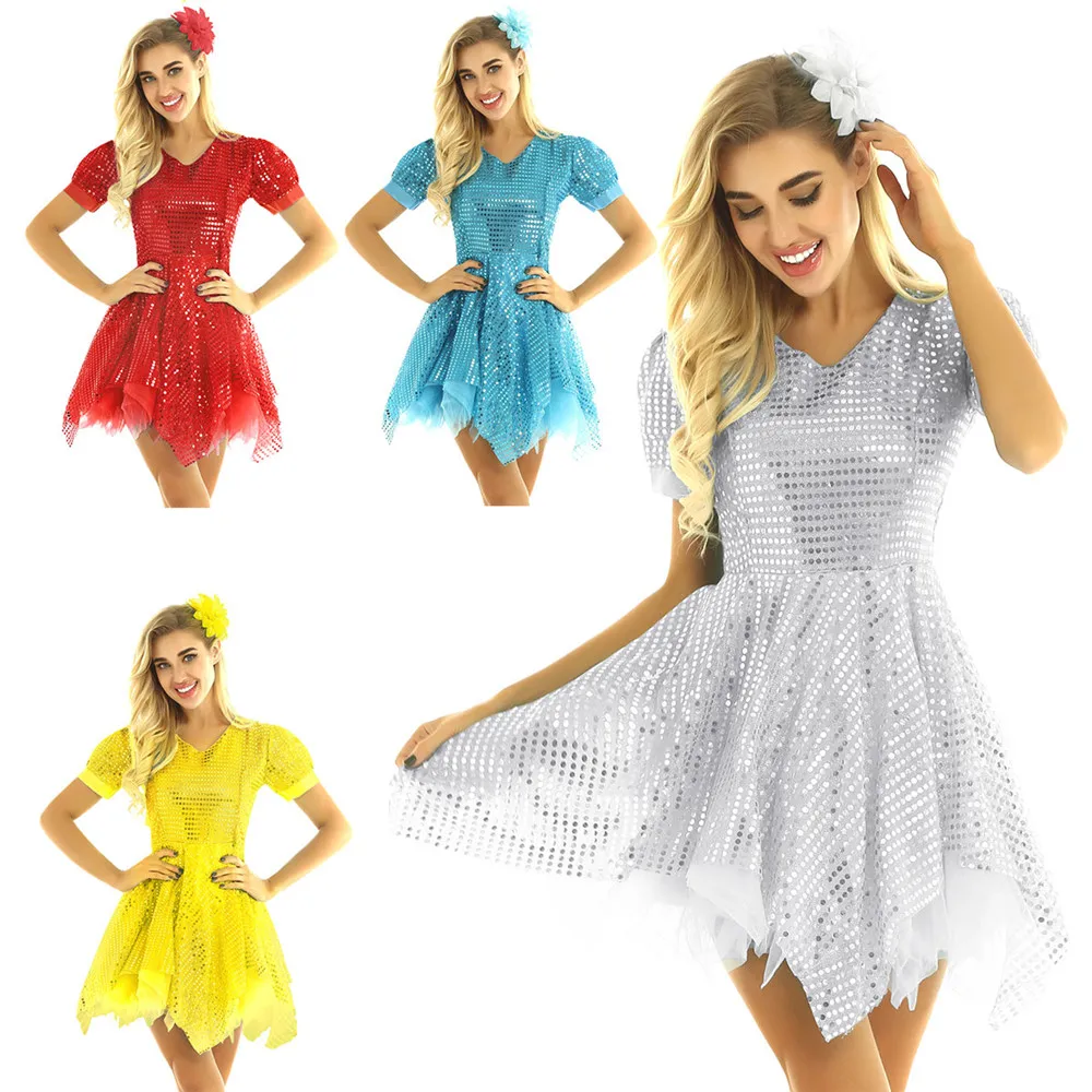 ChicTry для женщин Блестящие Блестки сетка тюль платье латинских танцев с заколка