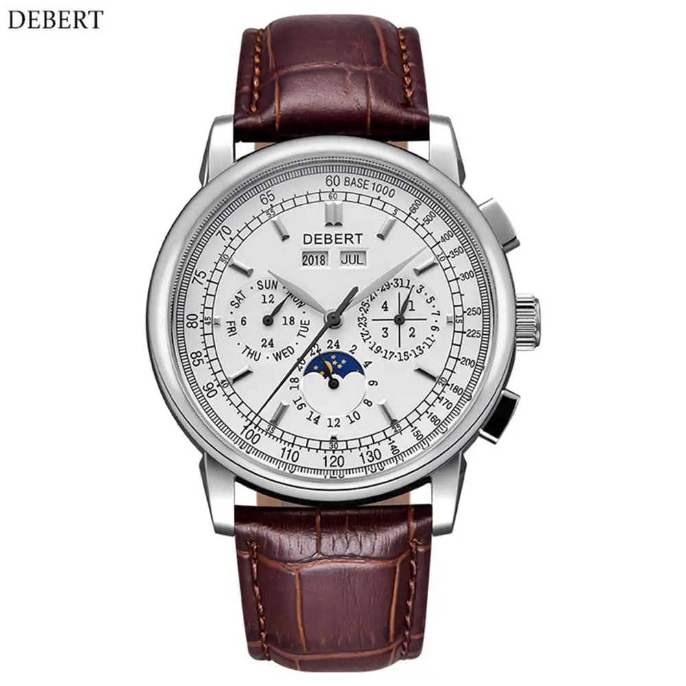 Debert42mm часы Moon Phase мужские автоматические механические наручные часы мужские s Relogio A Prova De Agua 316L часы из нержавеющей стали