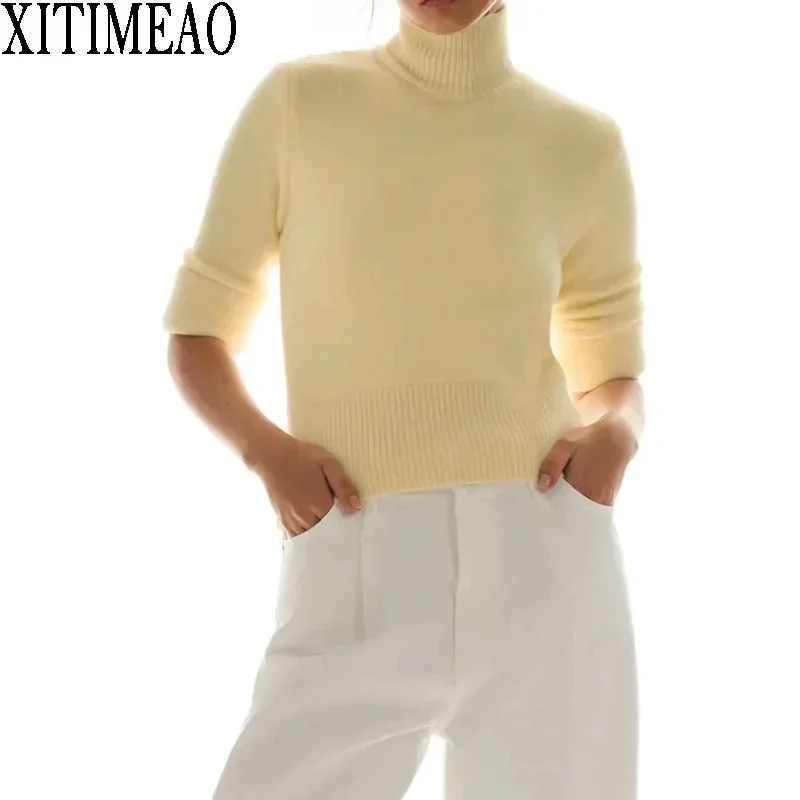 

New Autumn Winter Women High Collar Sweaters Pullovers Warm Minimalist Solid Color Knit Shirt Lady Chic Tops XITIMEAO