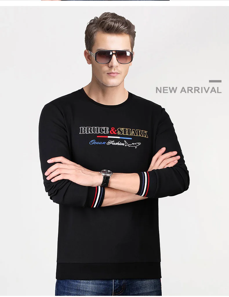 Брюс и Акула длинный рукав для мужчин размера плюс M To3XL 4XL хлопок 95% модная повседневная мужская высокая круглая 2355 с вышивкой