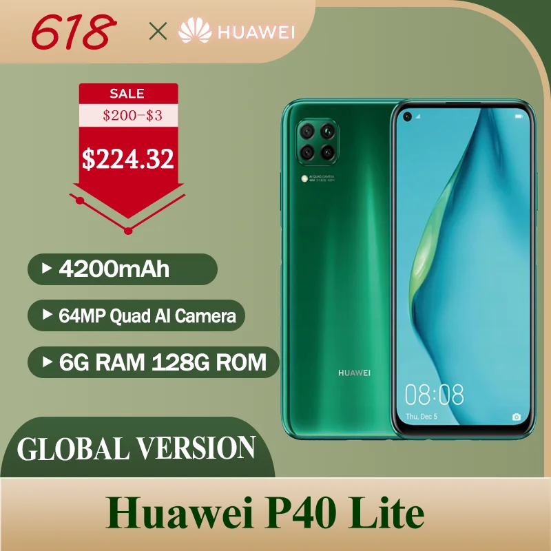 Huawei P40 Lite глобальная Версия Мобильный телефон 6 4 дюймов Kirin 810 Octa Core ГБ 128 64MP Quad