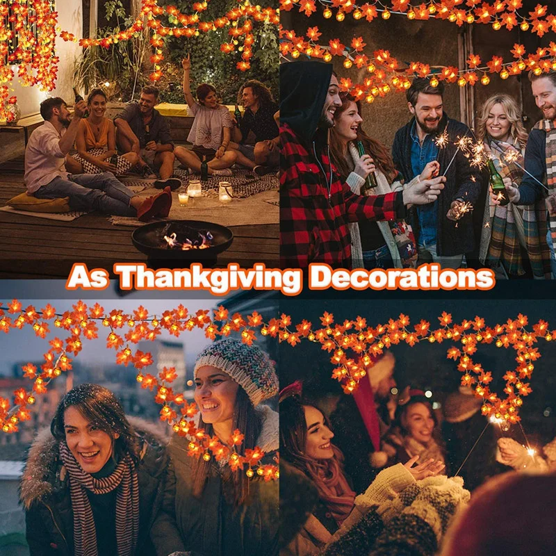 40 LED String Lights Maple Leaves Garland Led Fairy for Christmas Decoration Halloween Pumpkin Holiday Party Wedding Xmas | Дом и сад