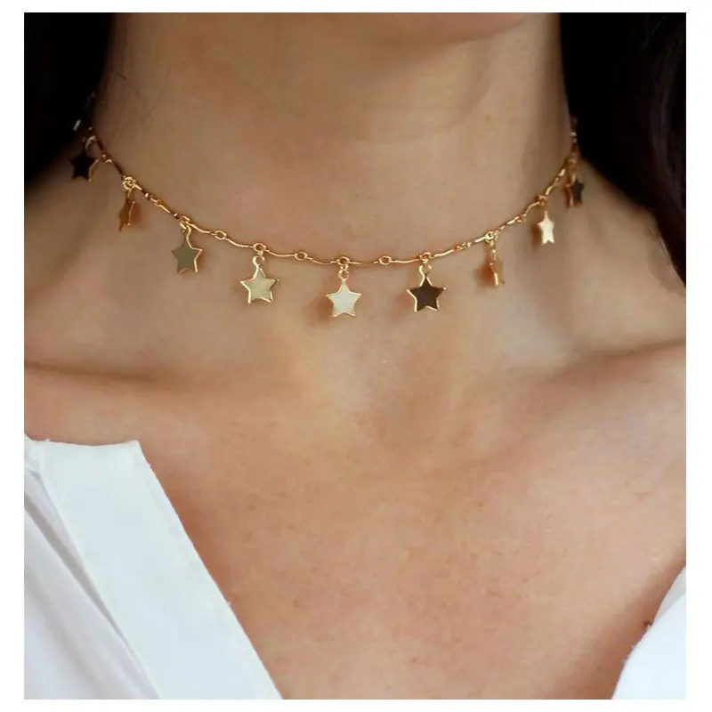 

Korean New Aesthetic Choker Necklace For Women Fashion Simple Temperament Gold Color Star Statement Necklace