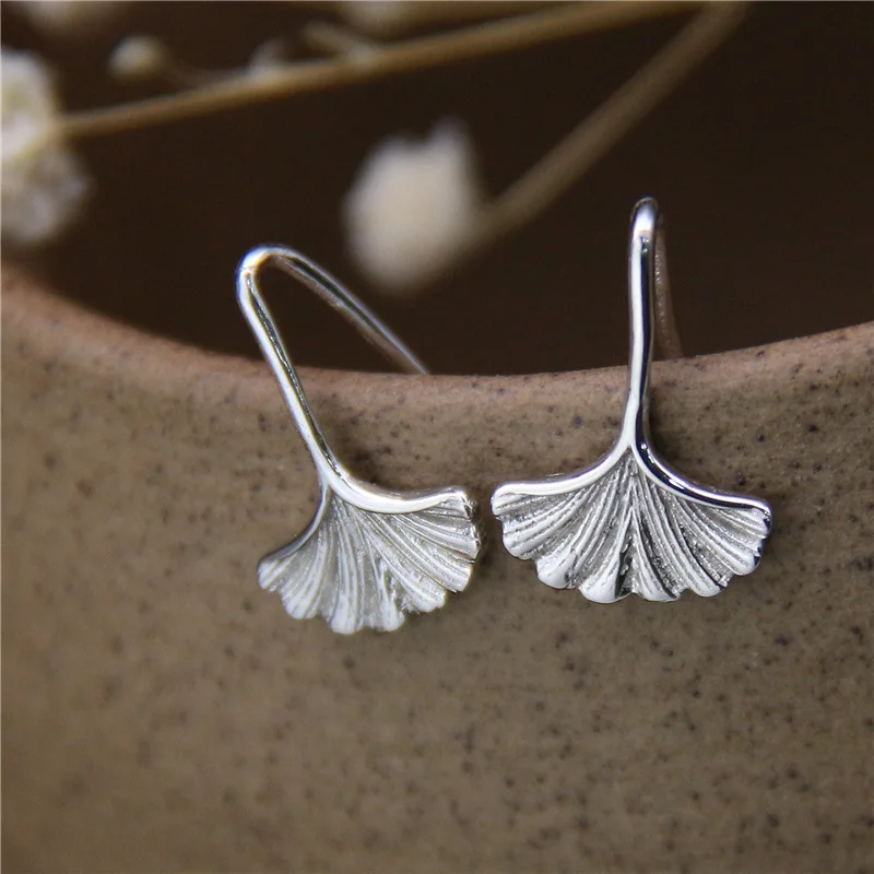 

Fashion Small Fresh Forest Leaves Ginkgo Leaf Earrings MeibaPJ Real S925 Sterling Silver Exquisite Party Gift Jewelry