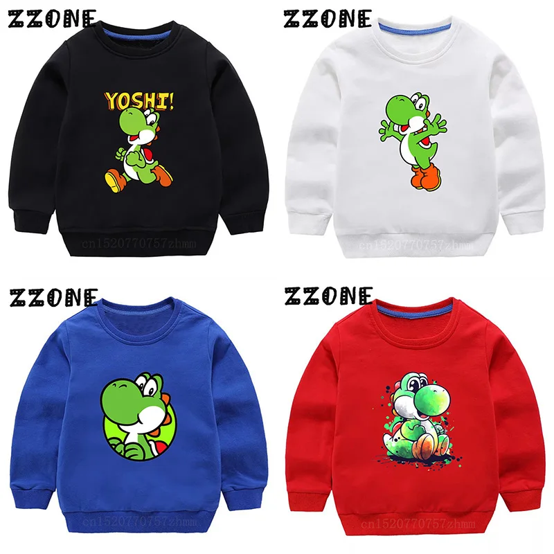 Kids Sweatshirts Yoshi Super Smash Bros Cartoon Funny Children Hoodies Cotton Baby Pullover Tops Autumn Girls Boys Clothes