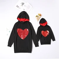 sequined heart shaped parent child hooded sweater 2021 mom and daughter matching clothes family matching outfits kids sweatshirt