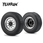 Колесные диски YEAHRUN, 2 шт., из металлического сплава, черные резиновые шины шириной 28 мм для трактора Tamiya 114 Радиоуправляемый трейлер