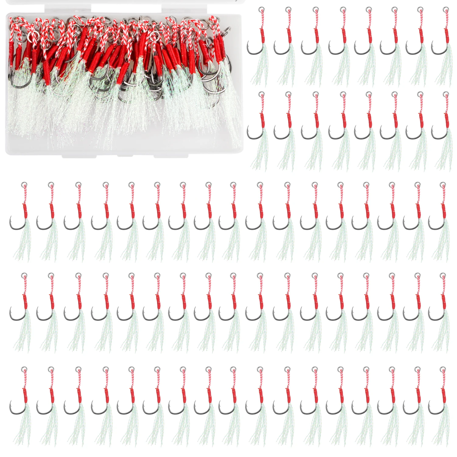 60Pcs/Box Cast Jig Assist Hook Slow Jigging Lure High Carbon Steel Barbed Bass Jig Hook With Feather For Bass