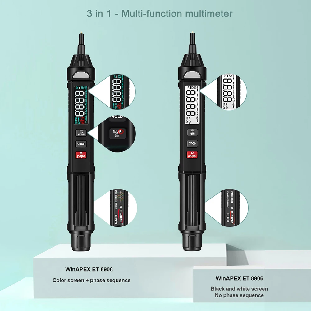 

ANENG 3 in 1 Digital Multimeter Voltage Test Pen Phase Sequences Meter AC/DC Voltage Resistance Diode Handheld Tester Tools