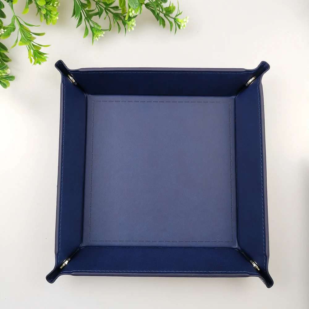 1 Pcs 18x18cm Four Corners PU Leather Tray Change Tray Sundries Storage Box Dried Fruit Plate Desktop Storage Tray