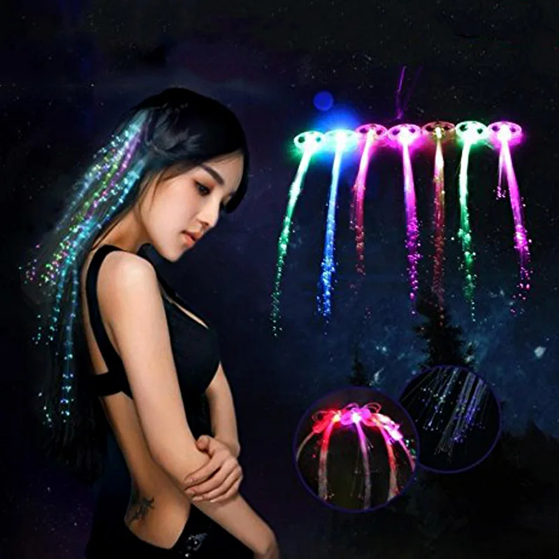 

Colorful LED Glowing Flash Wigs Hair Braided Clip Hairpin Show New Year Party Christmas Decor Supplies