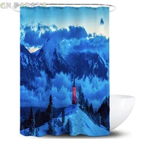 snowy forest forest bath curtains waterproof polyester blue mountain hippy art shower curtains screen with hooks farmhouse decor