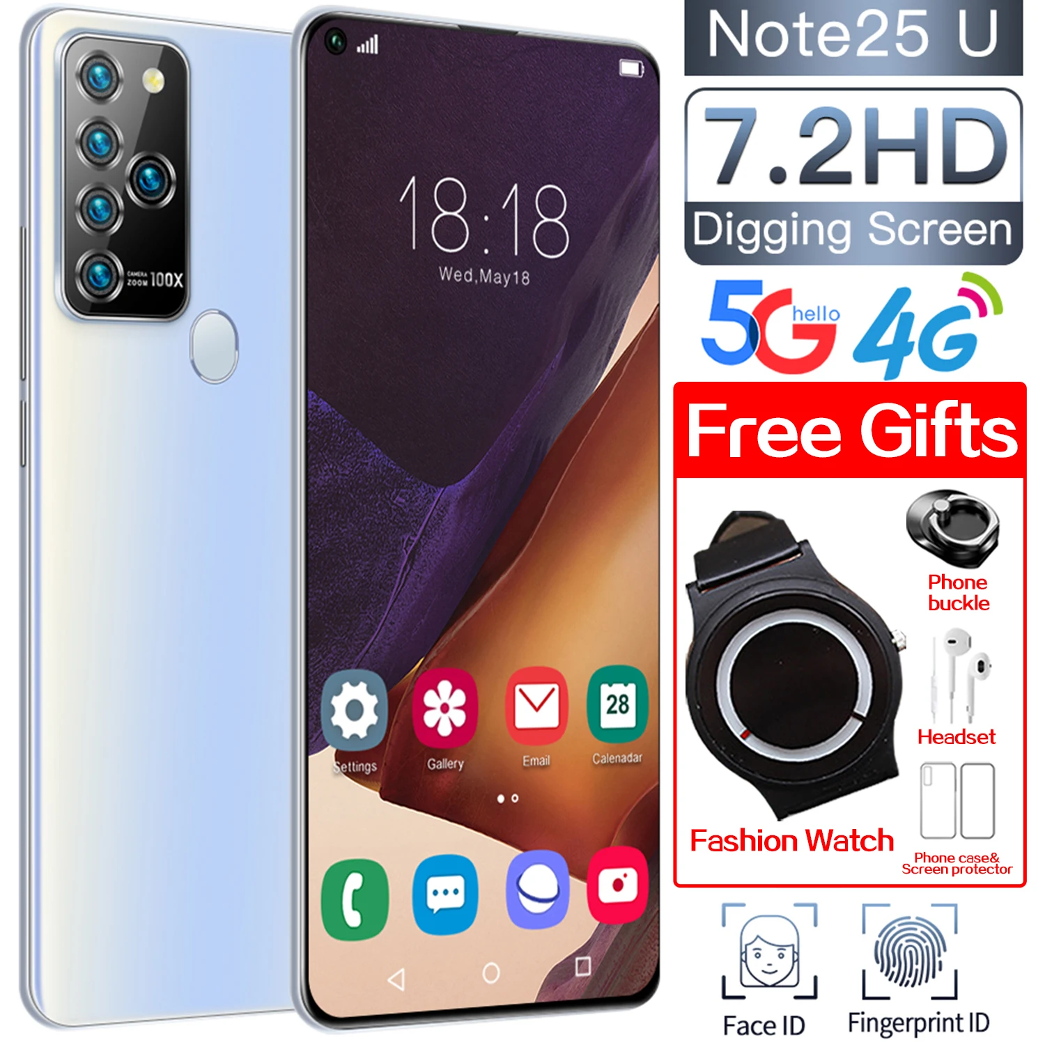 

7.2 Inch Global Version Note25U Cellphones 10CORE 512GB Android OS 10.0 5800mAh Fingerprint Unlock 4G 5G Mobilephone Handset