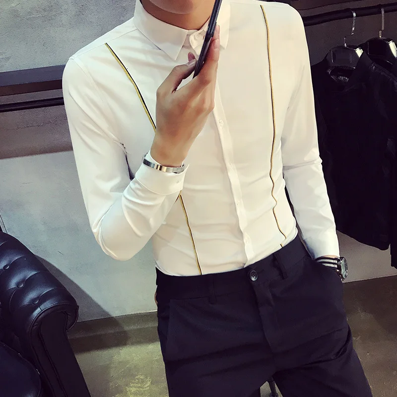 Shirts Men Dress Long Sleeve Vintage Mens Black And White Masculino Gentleman Camisa Slim Fit Masculina | Мужская одежда