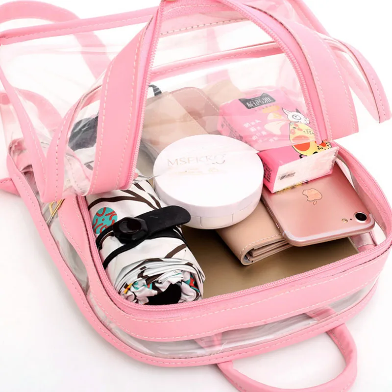 

2019 NEW cute Clear Plastic See Through Transparent Backpack women girl student travel Bag satchel School Book bag Aug16