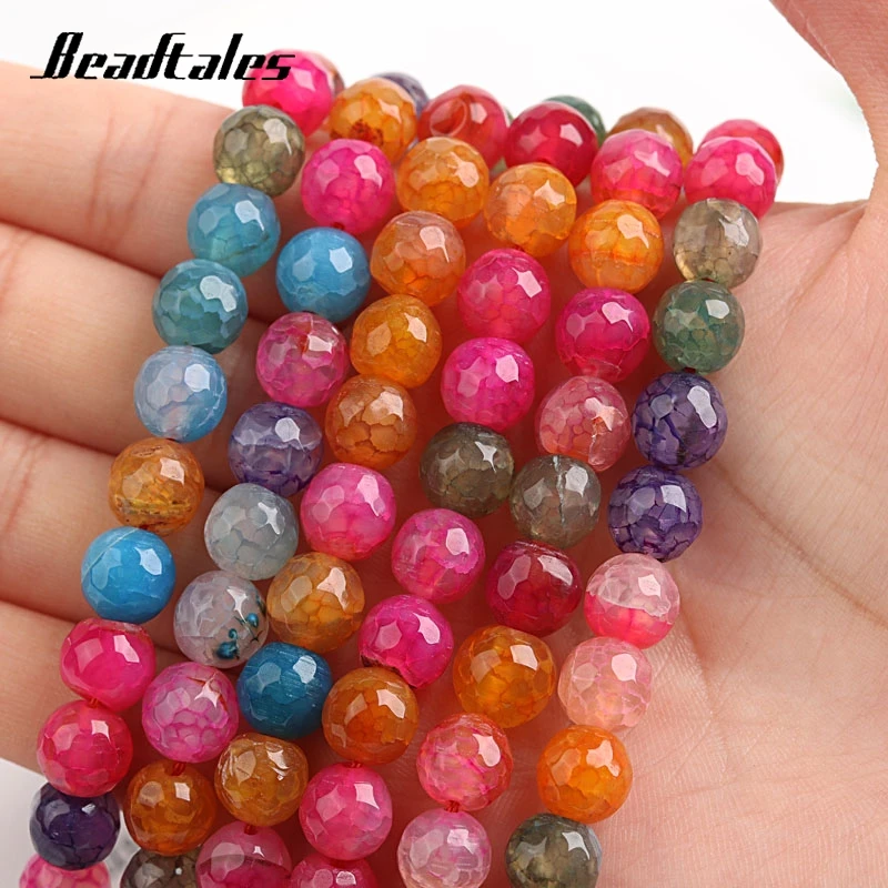 

Multicolor Fire Dragon Vein Agates Loose Spacer Beads Natural Stone Faceted Beads For Jewelry Making DIY Bracelet 15'' 8mm