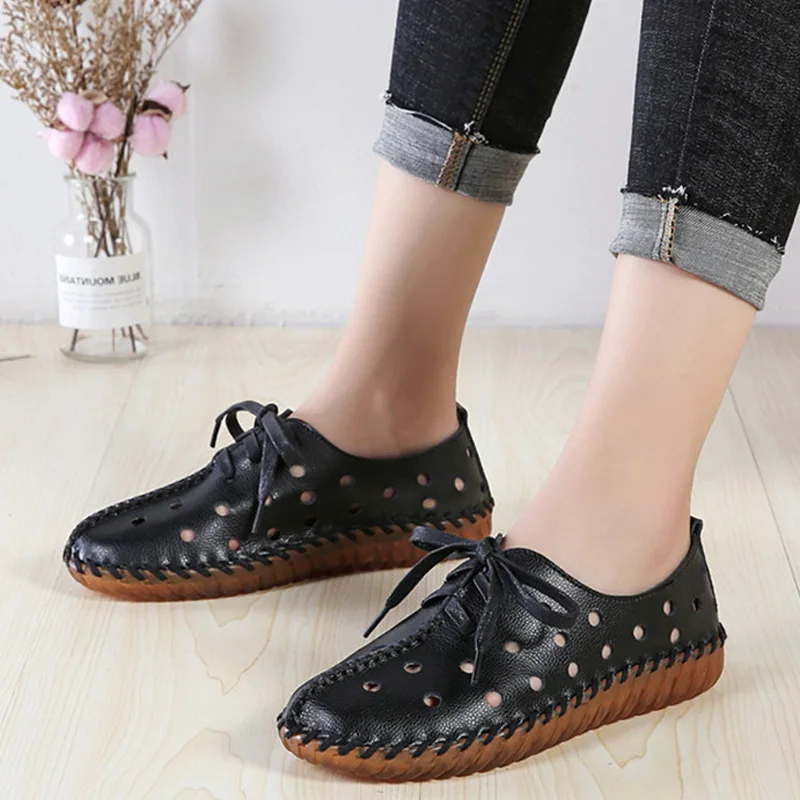 

YAERNI 100% Genuine Cowhide Women White flats New Handmade Female Casual shoes Comfortable Moccasin Fashion Soft sole Driving Sh