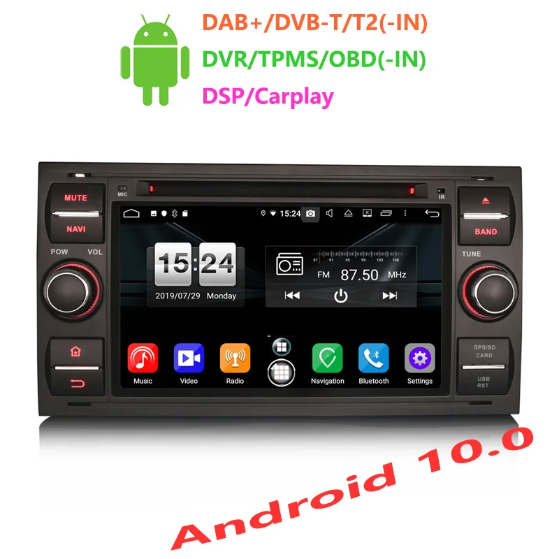 Erisin ES8766FB 7 &quotAndroid 10 0 Восьмиядерный 4 Гб RAM автомобильный DVD плеер DSP Carplay для Fiat