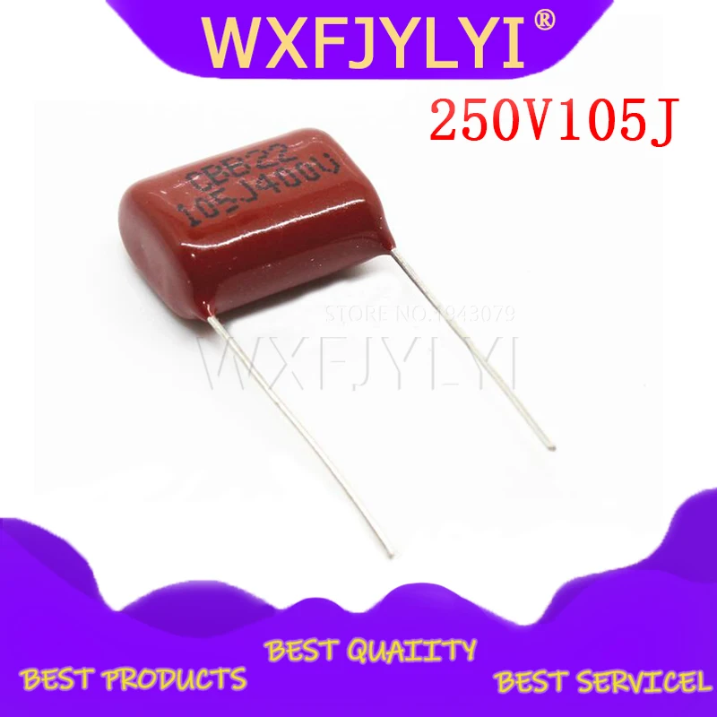 

10 шт. 250V105J шаг 15 мм 250В 105 мкФ CBB 250V105 полипропиленовый пленочный конденсатор