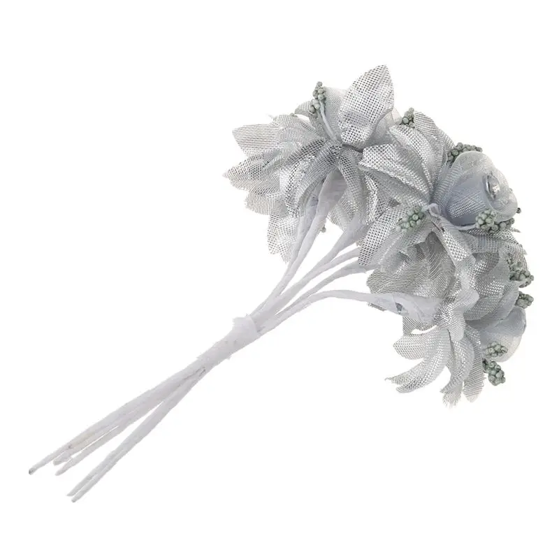 6pcs artificial roses gauze diamond wedding shoes headdress DIY home decoration flowers bridal wreath collage(gray)3. | Красота и