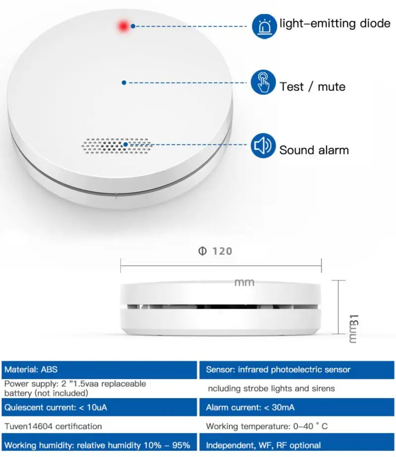 

Wifi Smart Smoke Detector Sensor Fire Alarm Home Security System Firemen Tuya Wifi Smoke Detector Protection Smart Home