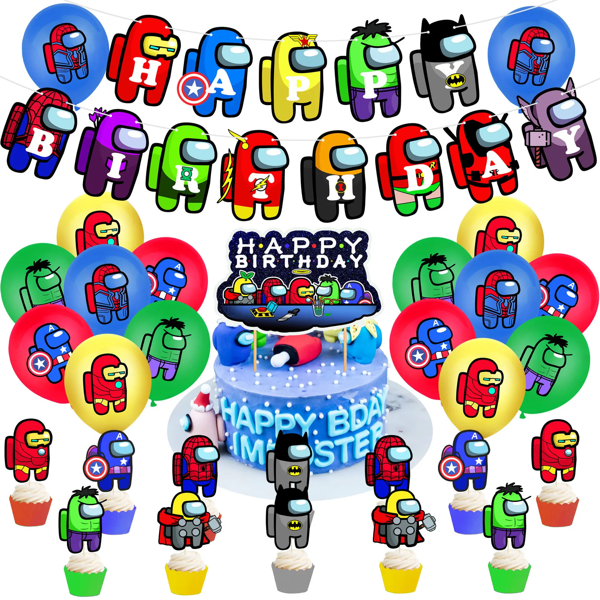 

Pixel Game Virtual World Party Decoration Supplies Cartoon Among Game Birthday Banner Pull Flag Cake Sandbox Latex Balloon Set
